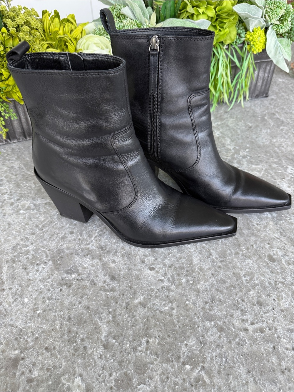 Classic Black Leather Ankle Booties with Block Heel